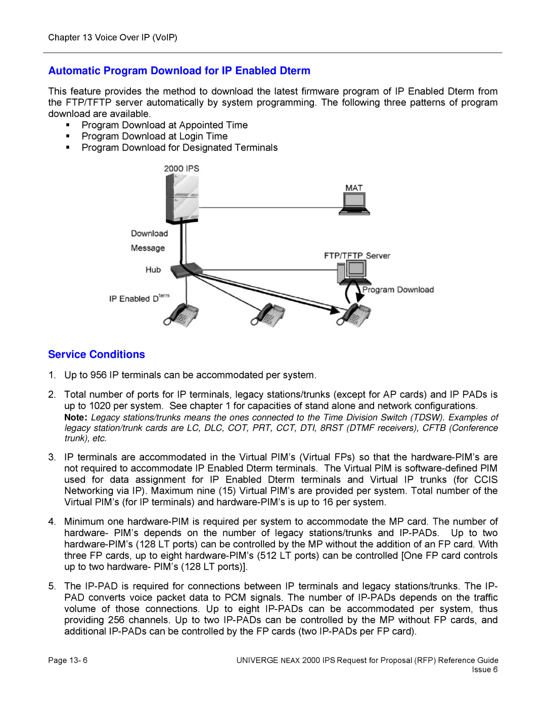 NEC 2000 IPS manual Automatic Program Download for IP Enabled Dterm, Service Conditions 