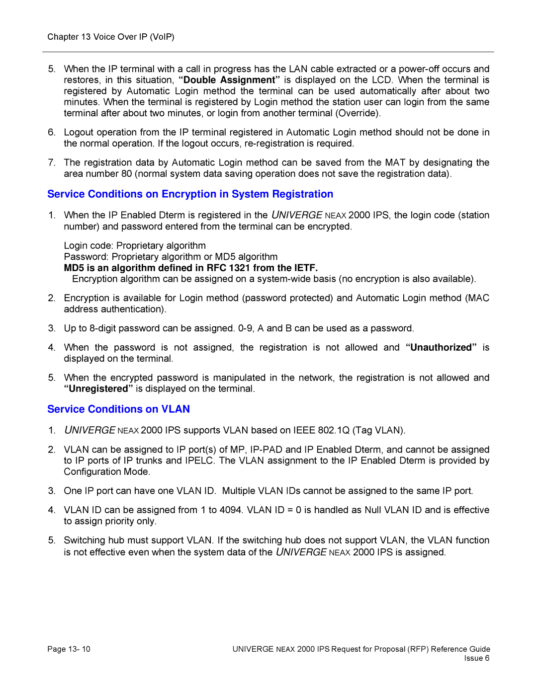 NEC 2000 IPS manual Service Conditions on Encryption in System Registration, Service Conditions on Vlan 