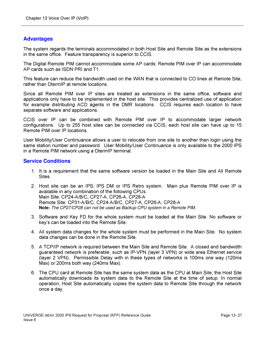 NEC 2000 IPS manual Advantages, Service Conditions 