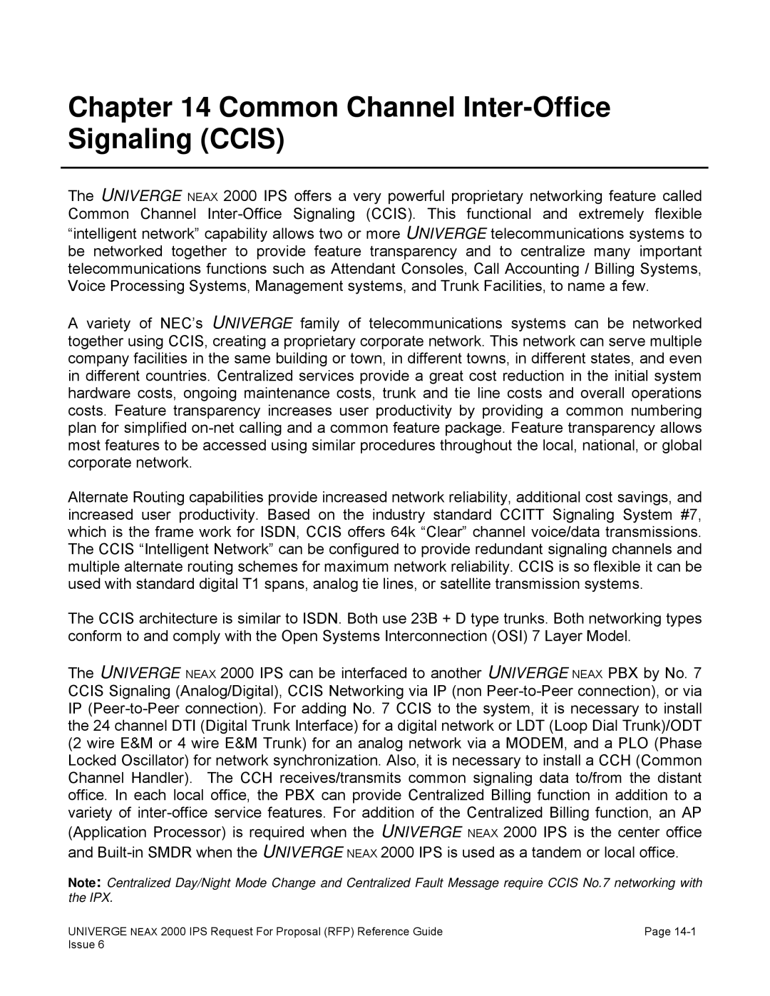 NEC 2000 IPS manual Common Channel Inter-Office Signaling Ccis 