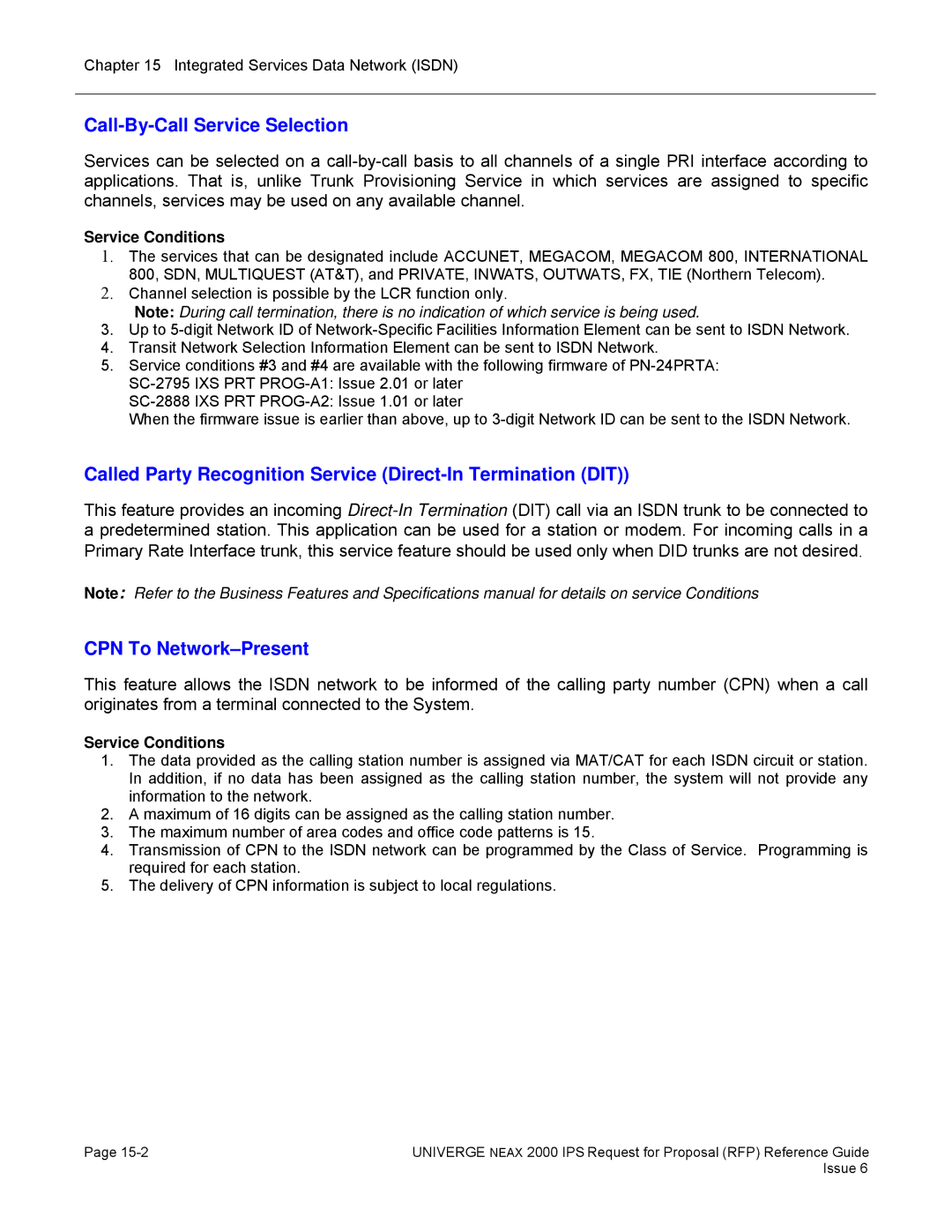 NEC 2000 IPS manual Call-By-Call Service Selection, Called Party Recognition Service Direct-In Termination DIT 