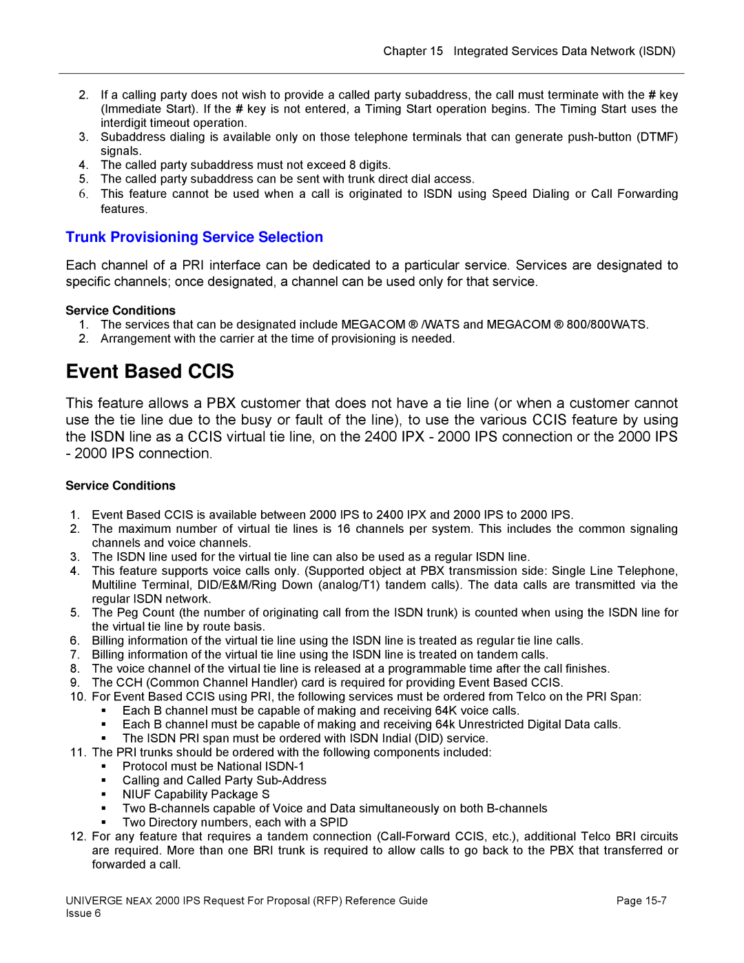 NEC 2000 IPS manual Event Based Ccis, Trunk Provisioning Service Selection 