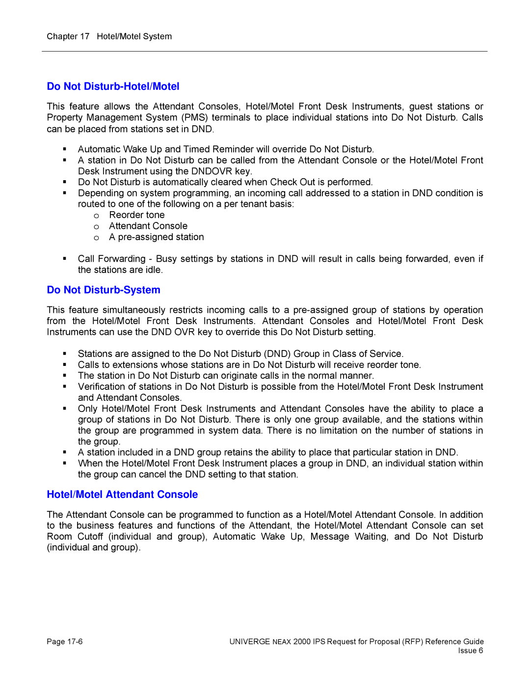 NEC 2000 IPS manual Do Not Disturb-Hotel/Motel, Do Not Disturb-System, Hotel/Motel Attendant Console 