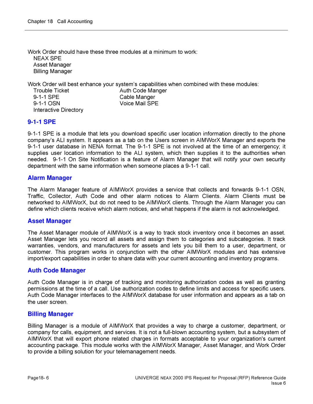 NEC 2000 IPS manual 1 SPE, Alarm Manager, Asset Manager, Auth Code Manager, Billing Manager 