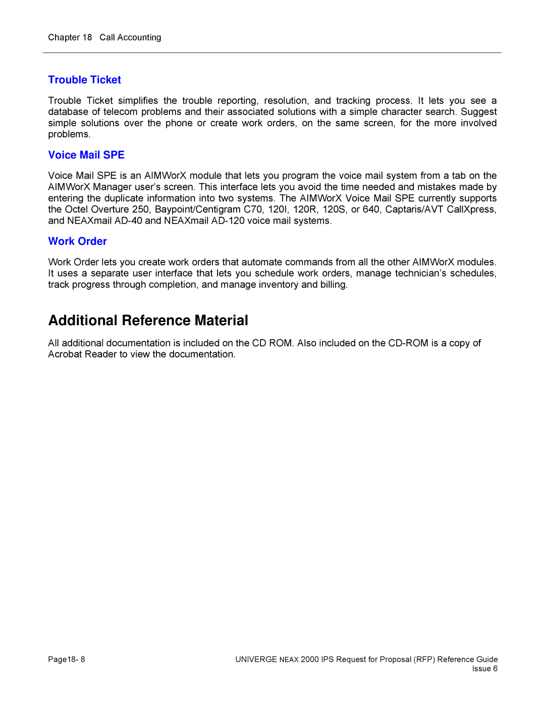 NEC 2000 IPS manual Additional Reference Material, Trouble Ticket, Voice Mail SPE, Work Order 