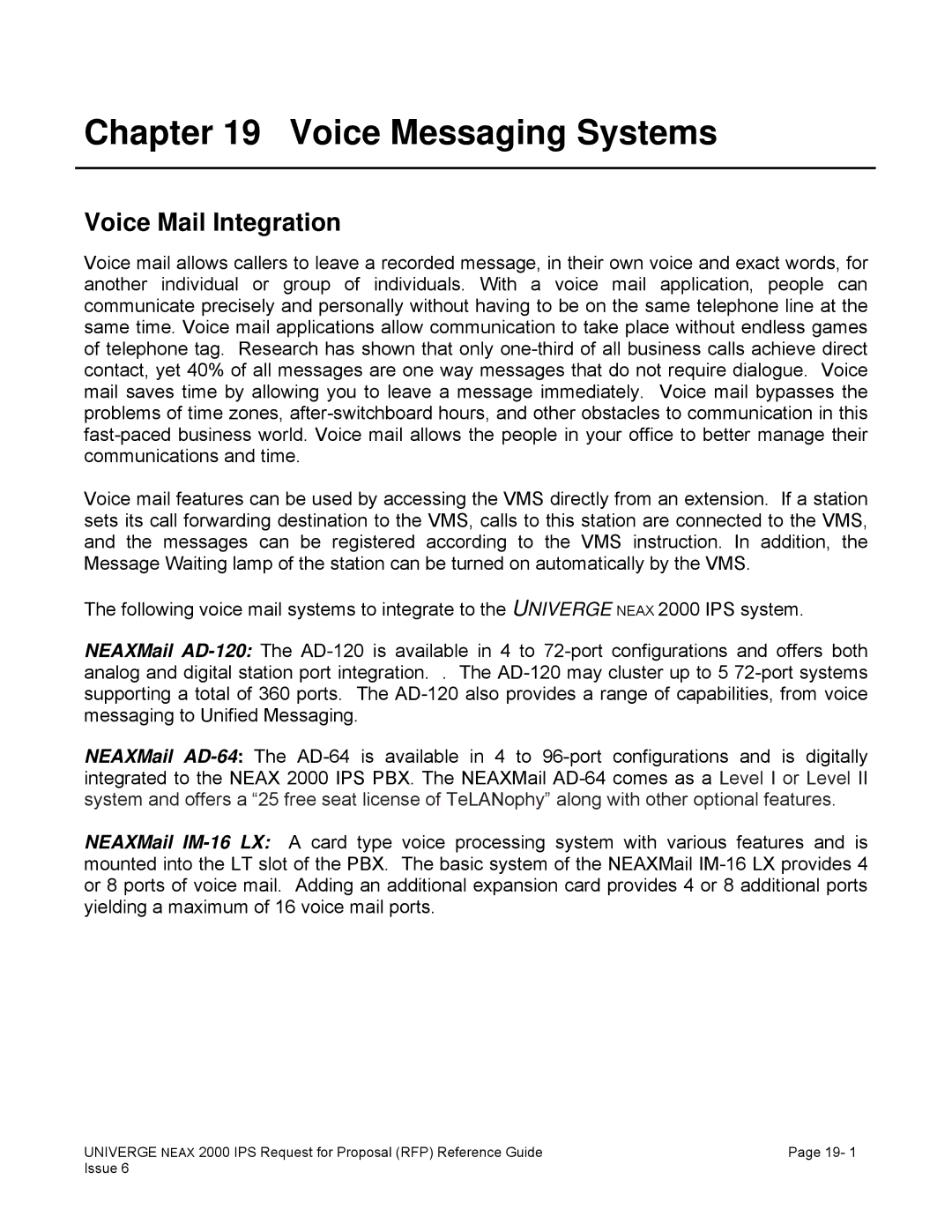 NEC 2000 IPS manual Voice Messaging Systems, Voice Mail Integration 