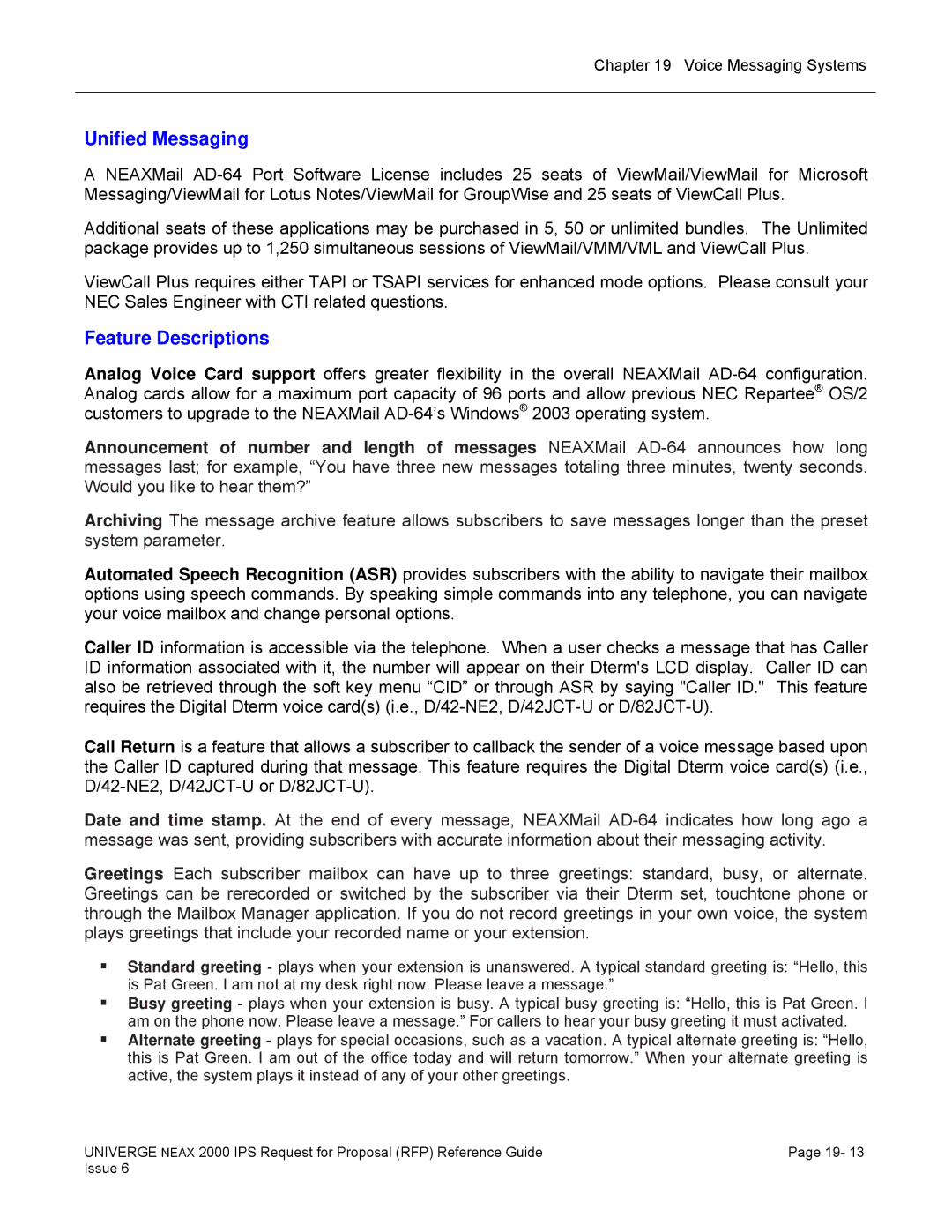 NEC 2000 IPS manual Unified Messaging, Feature Descriptions 