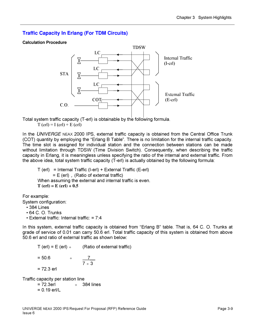 NEC 2000 IPS manual Traffic Capacity In Erlang For TDM Circuits, Calculation Procedure 