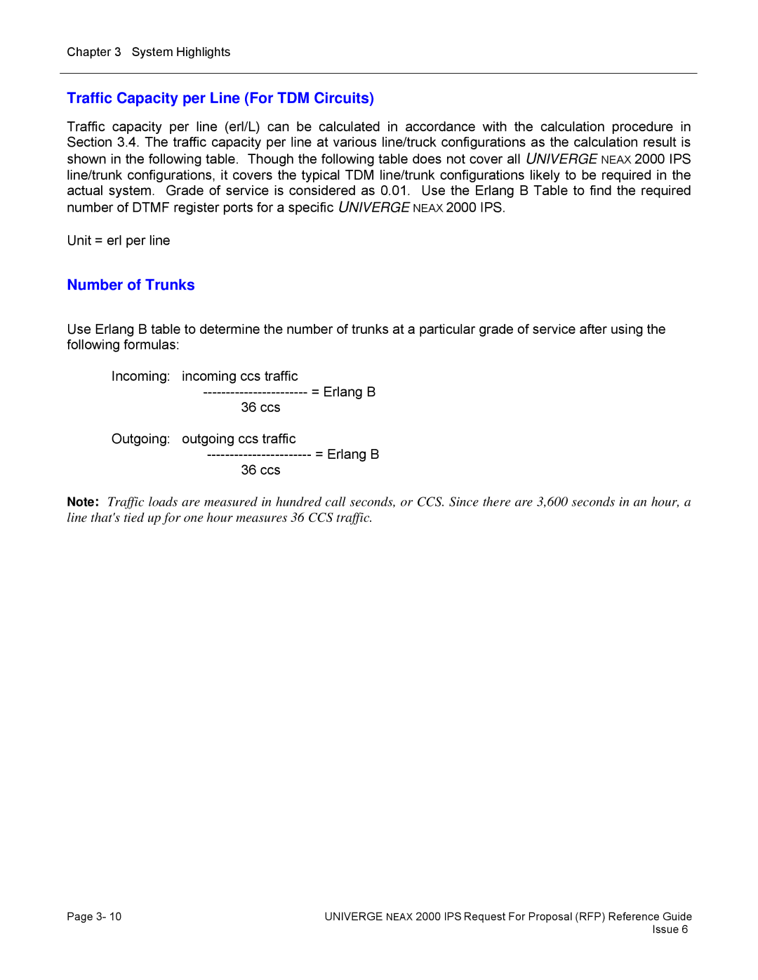 NEC 2000 IPS manual Traffic Capacity per Line For TDM Circuits, Number of Trunks 