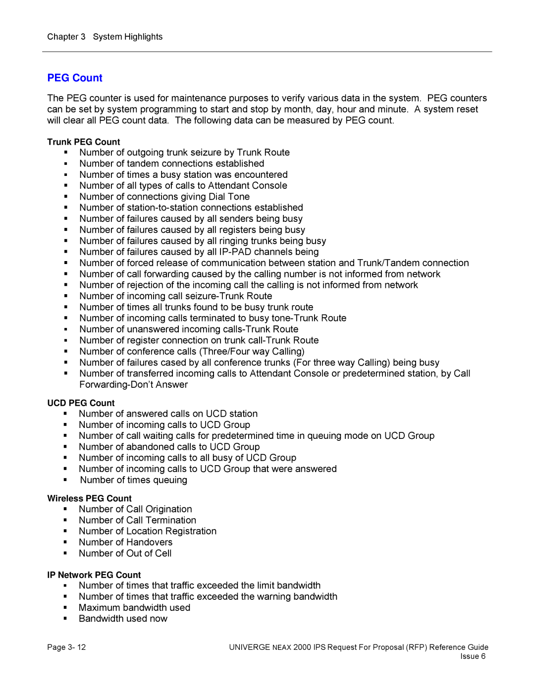 NEC 2000 IPS manual Trunk PEG Count, UCD PEG Count, Wireless PEG Count, IP Network PEG Count 