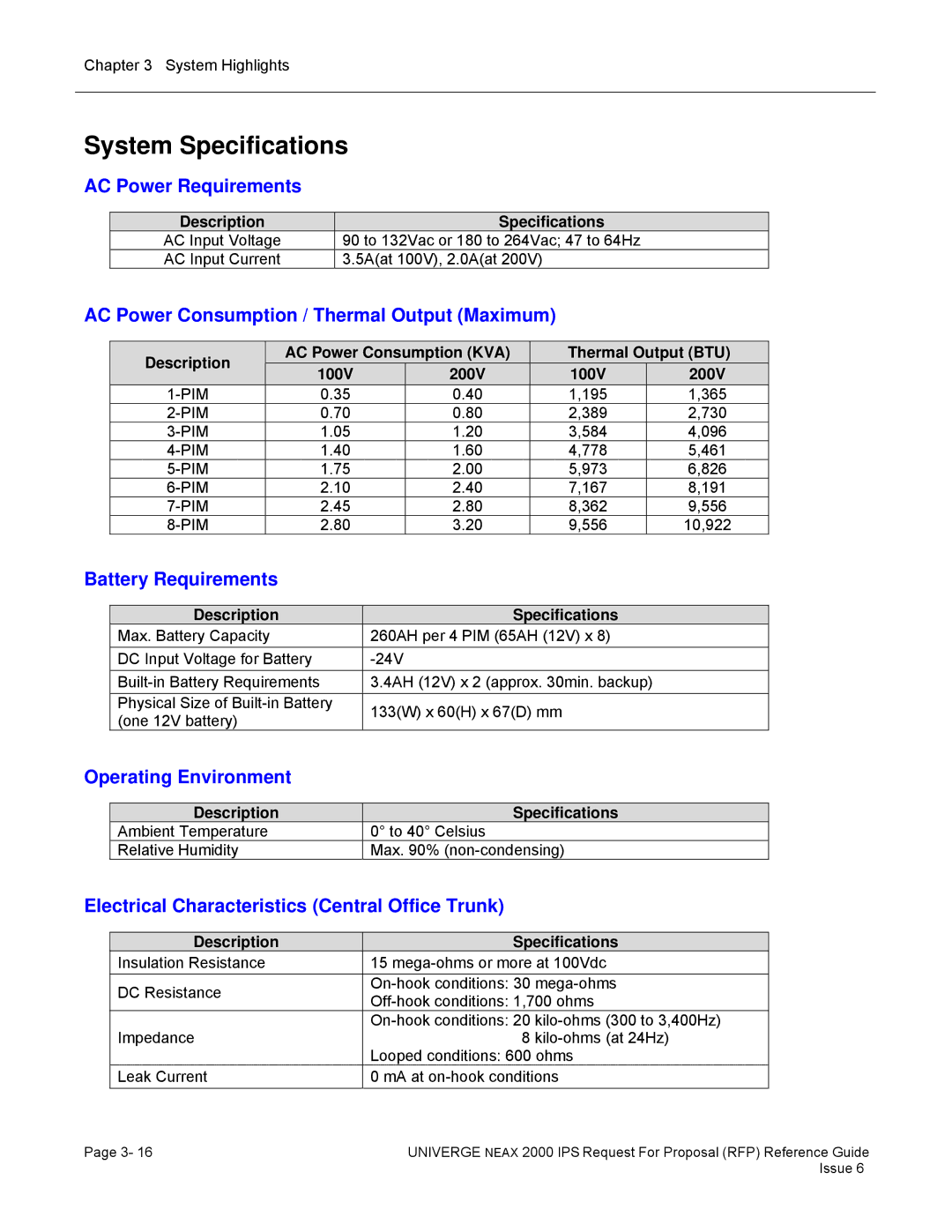 NEC 2000 IPS manual System Specifications 