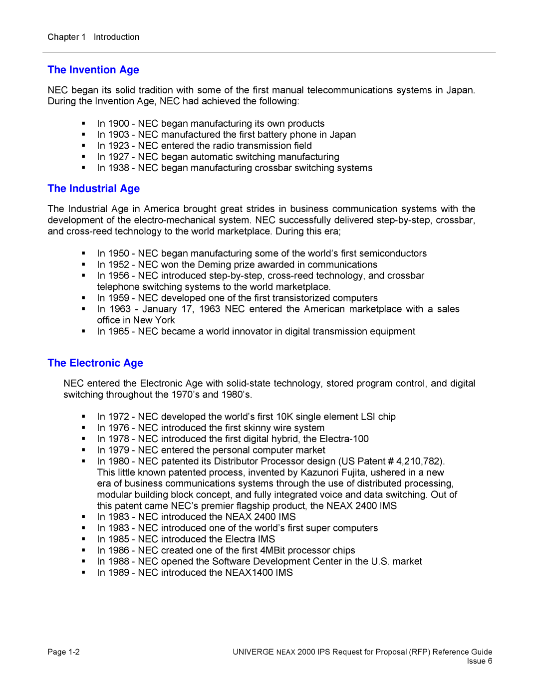 NEC 2000 IPS manual Invention Age, Industrial Age, Electronic Age 