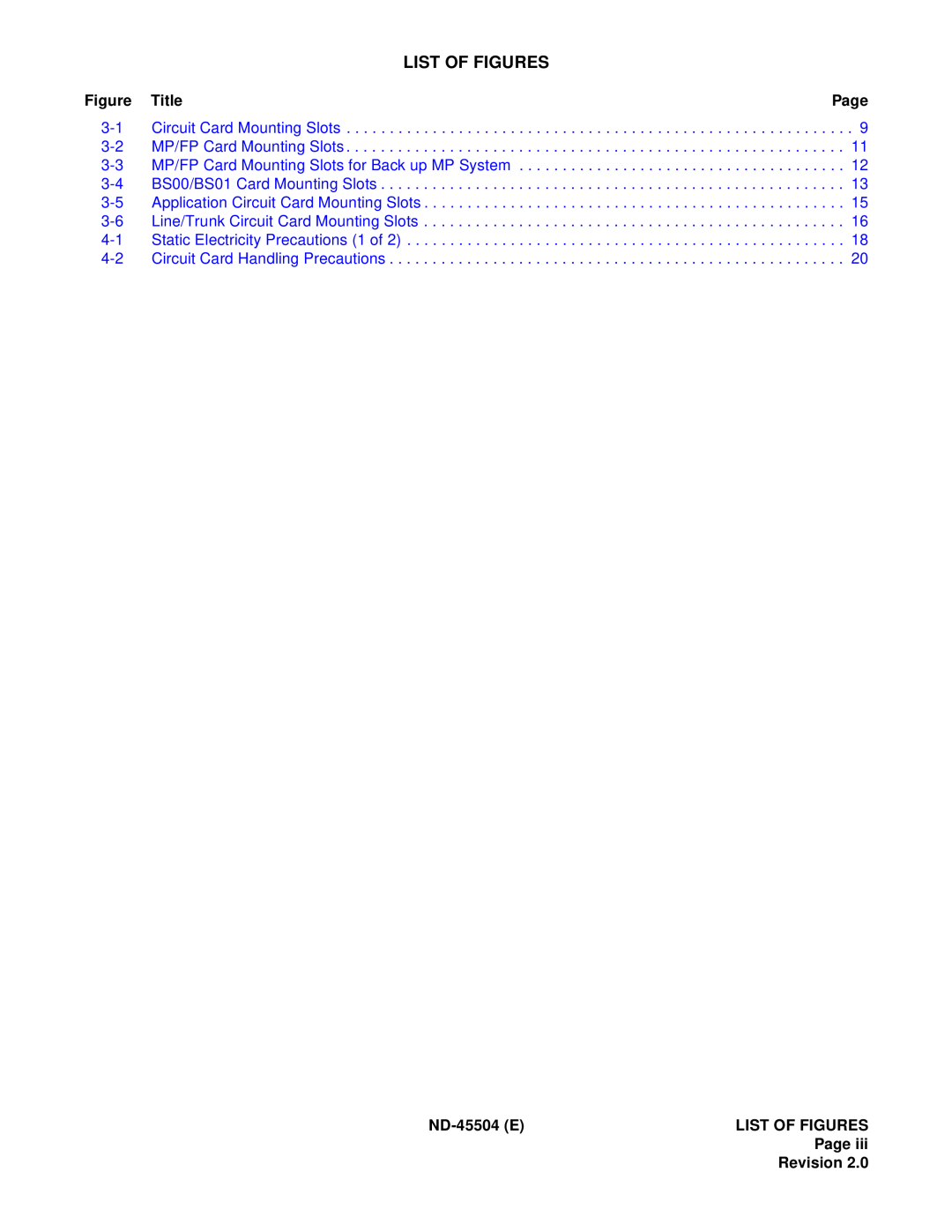 NEC 2000 IVS manual List Of Figures, Figure Title, ND-45504ELIST OF FIGURES Page Revision 