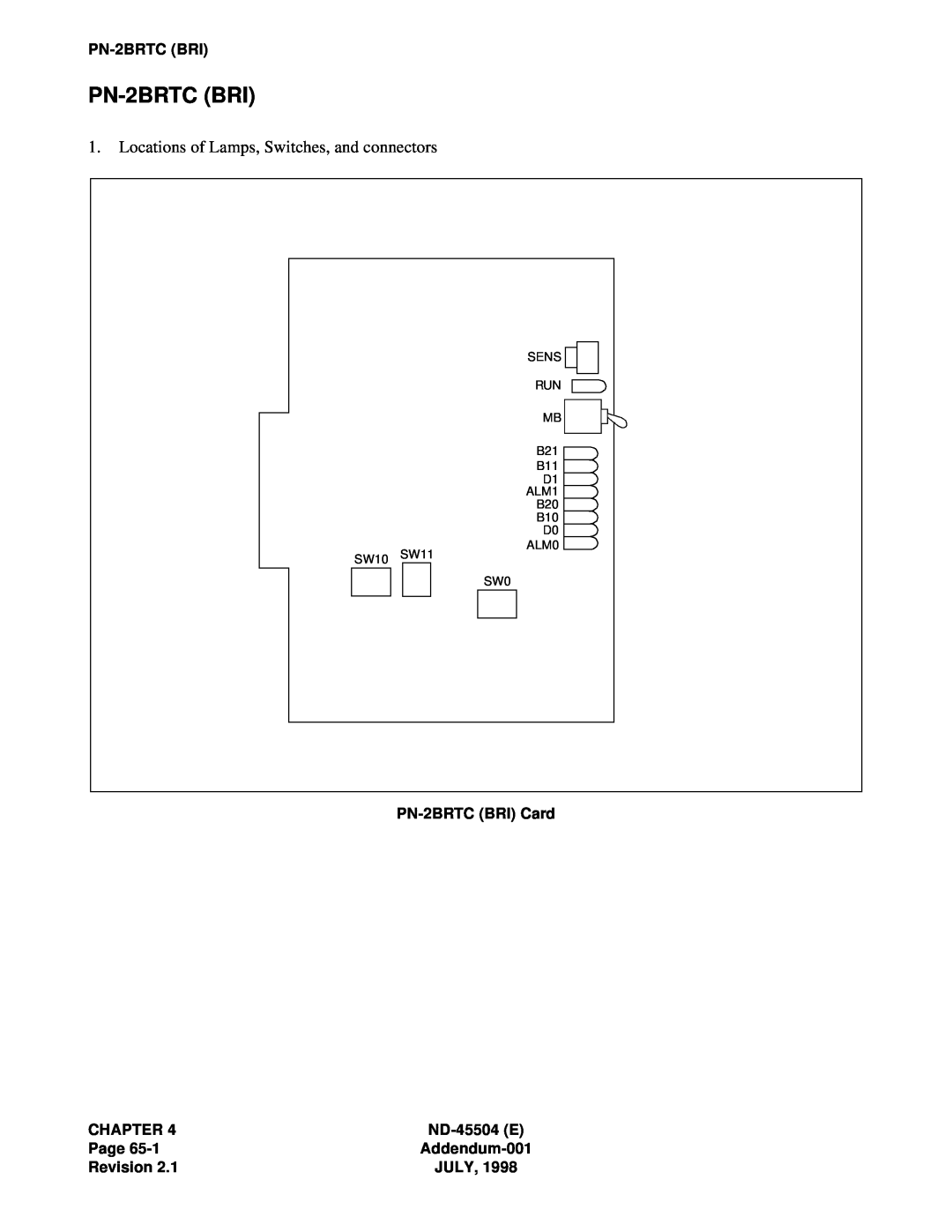 NEC 2000 IVS manual PN-2BRTCBRI, Locations of Lamps, Switches, and connectors 