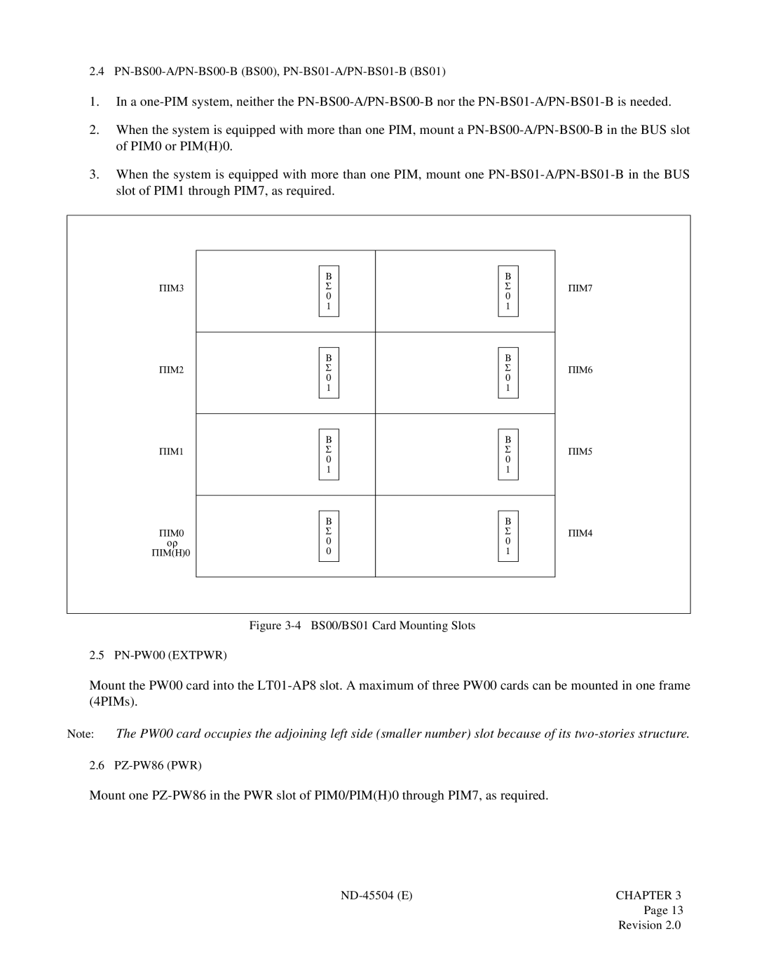 NEC 2000 IVS manual BS00/BS01 Card Mounting Slots PN-PW00 Extpwr 