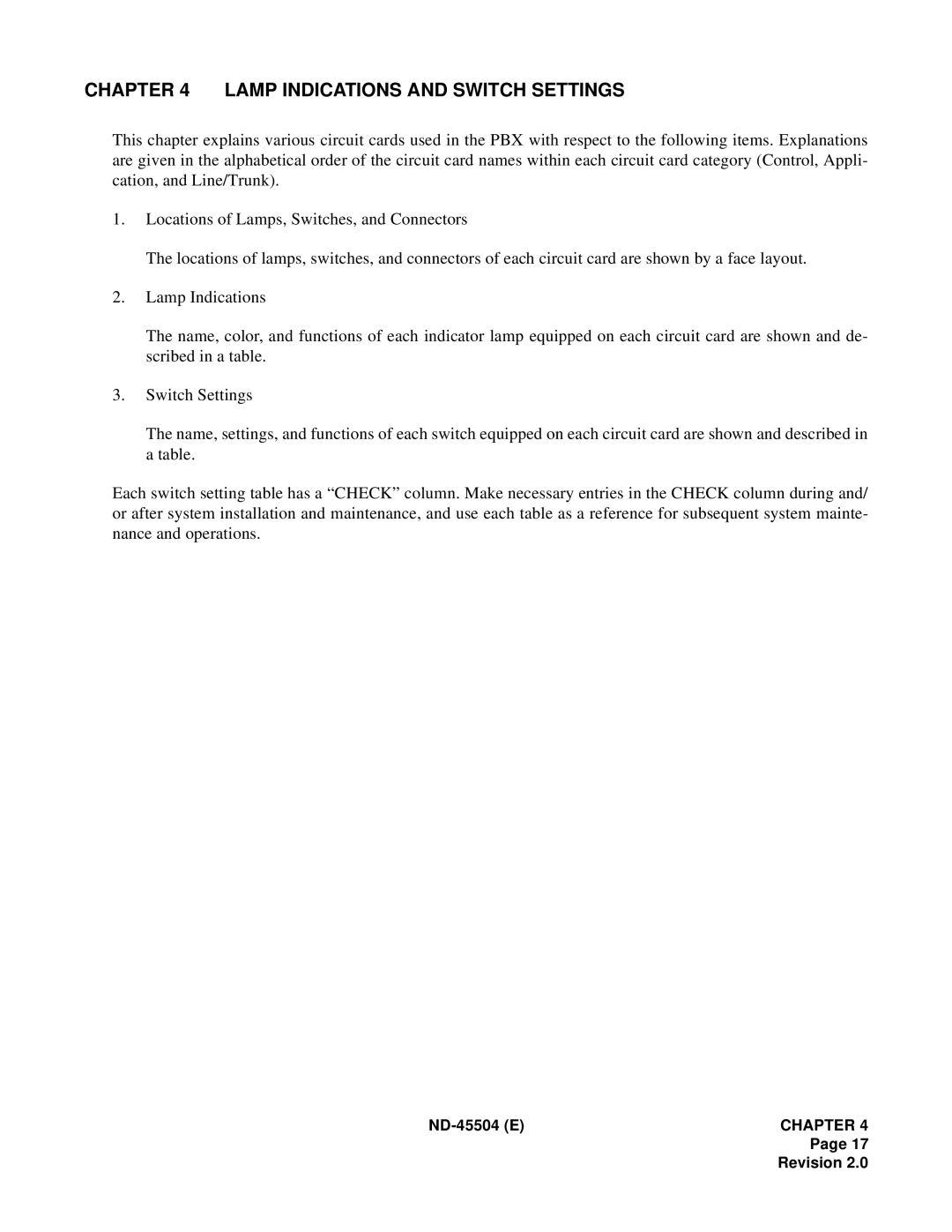 NEC 2000 IVS manual Lamp Indications and Switch Settings 