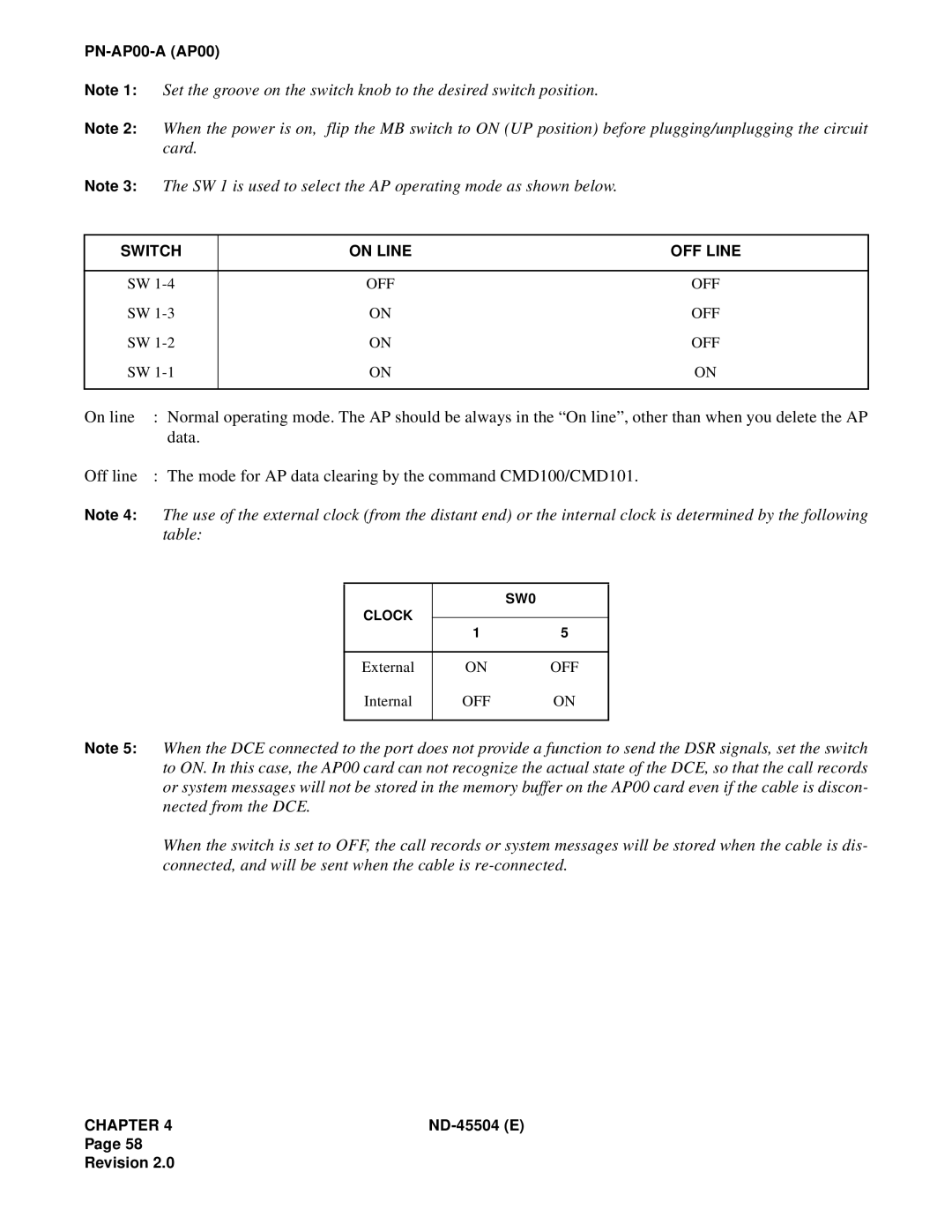 NEC 2000 IVS manual Switch On Line OFF Line 