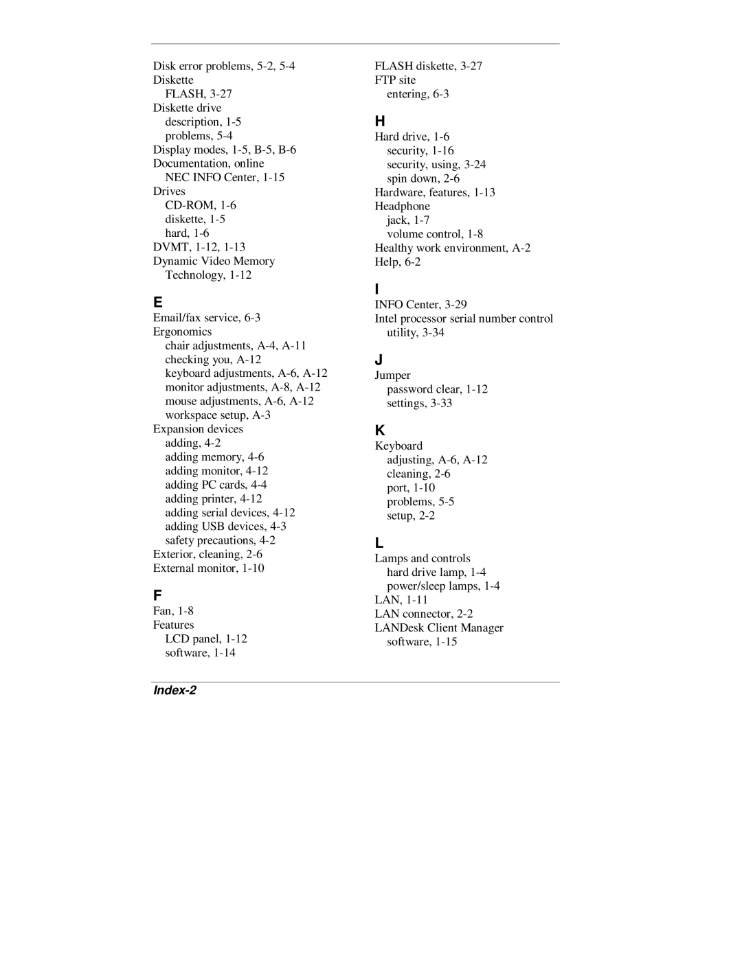 NEC 2000 Series manual Index-2 