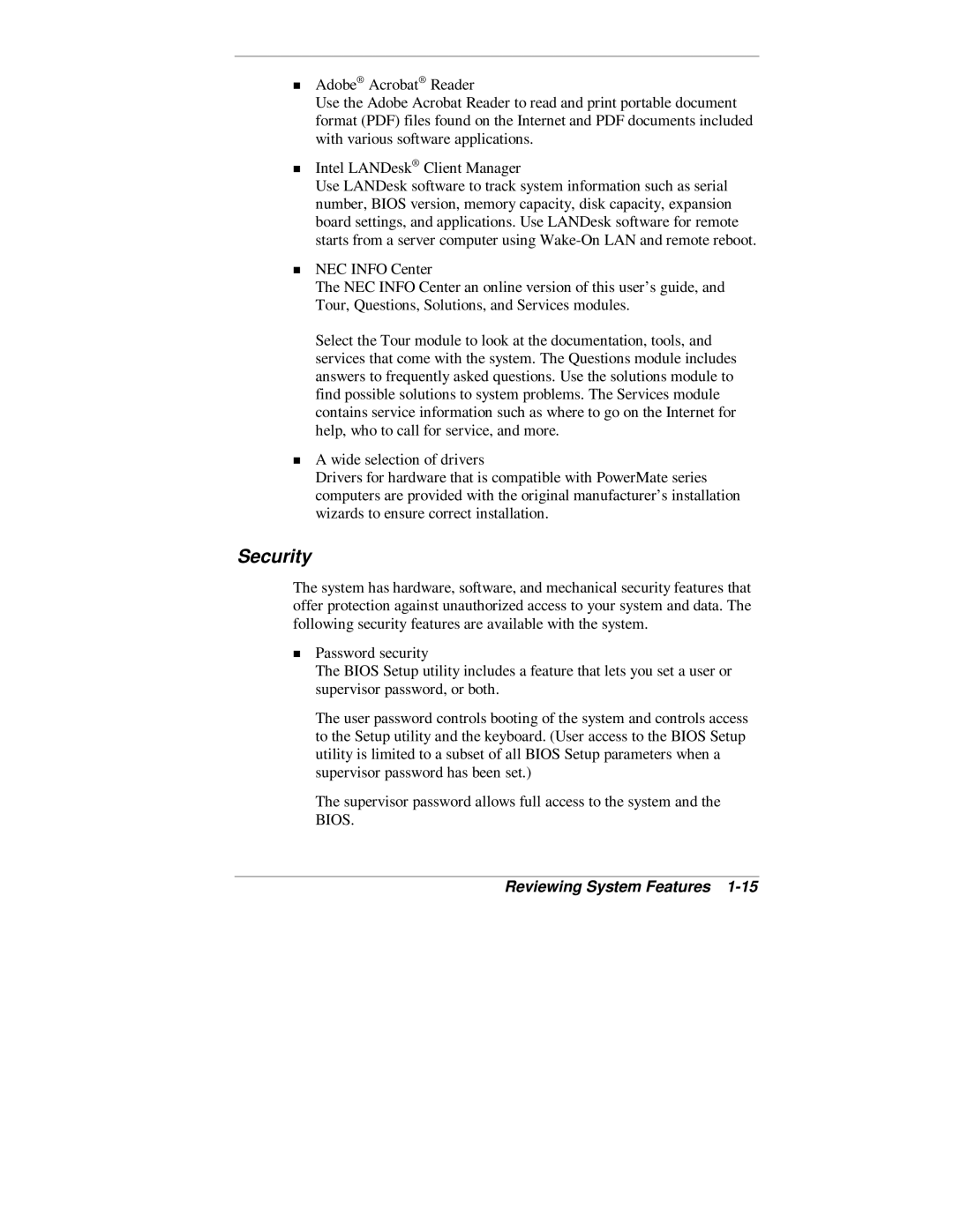 NEC 2000 Series manual Security 