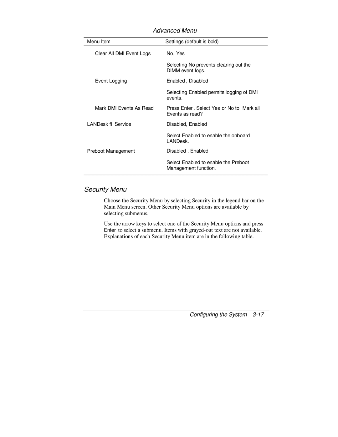 NEC 2000 Series manual Security Menu 