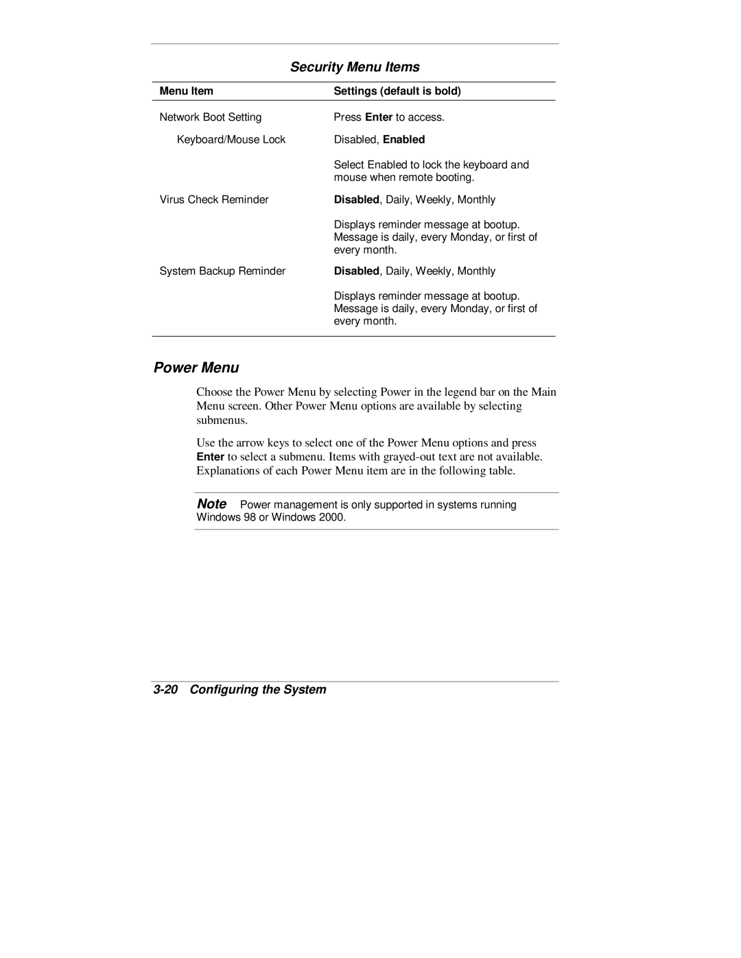 NEC 2000 Series manual Power Menu 