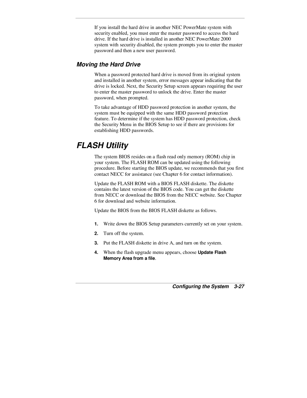 NEC 2000 Series manual Flash Utility, Moving the Hard Drive 