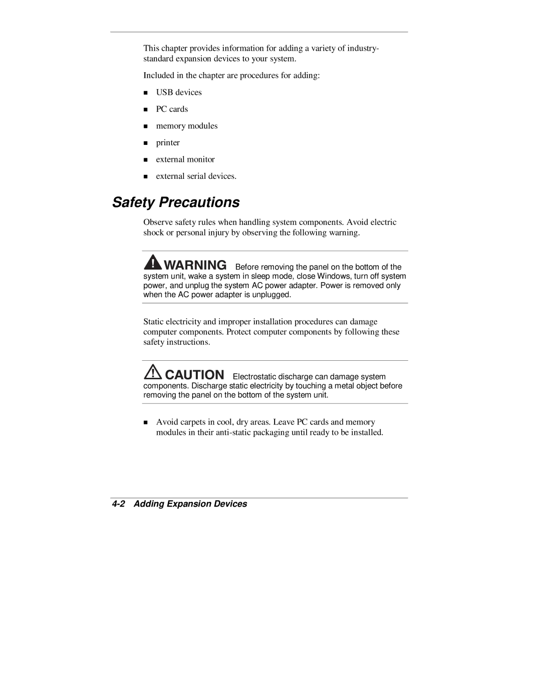 NEC 2000 Series manual Safety Precautions, Adding Expansion Devices 