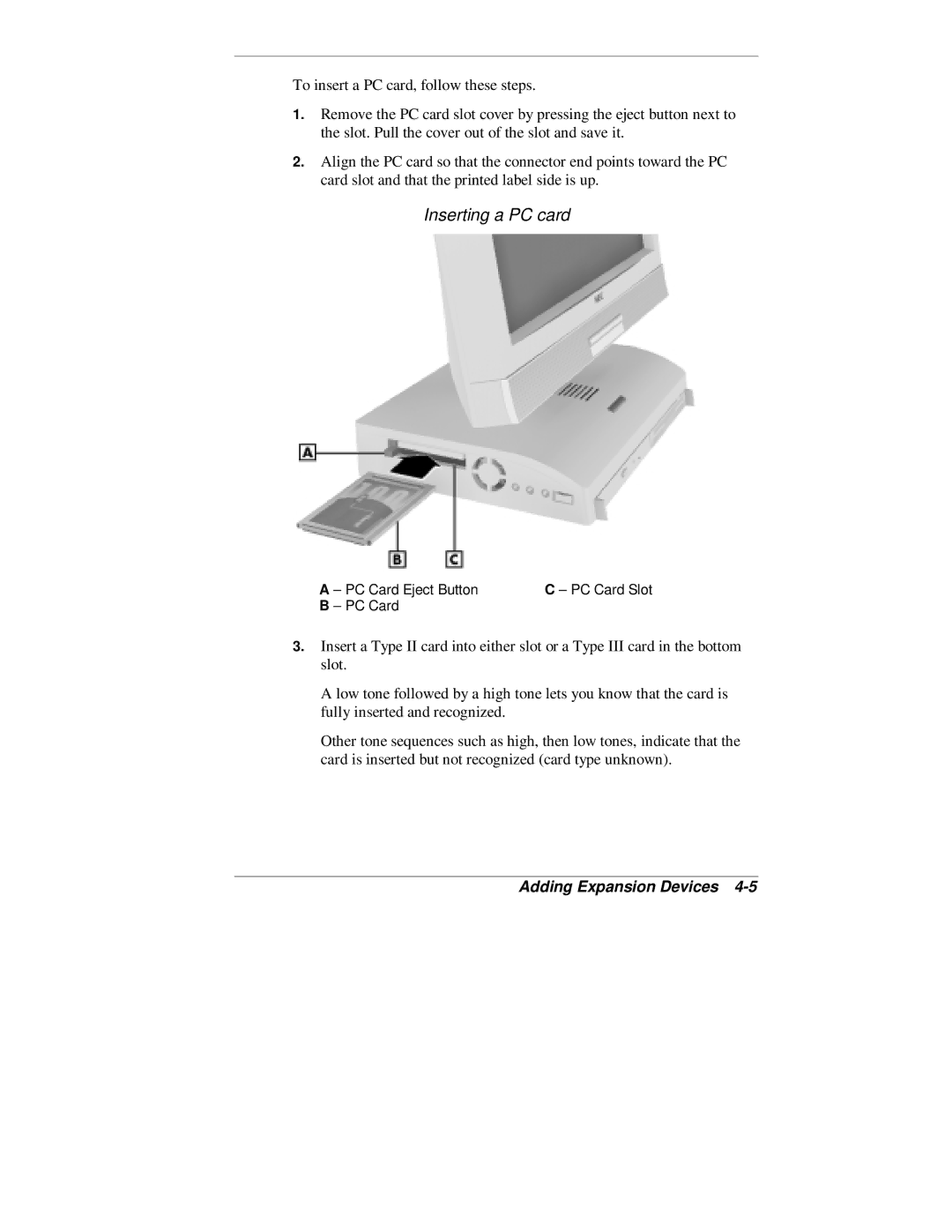 NEC 2000 Series manual Inserting a PC card 