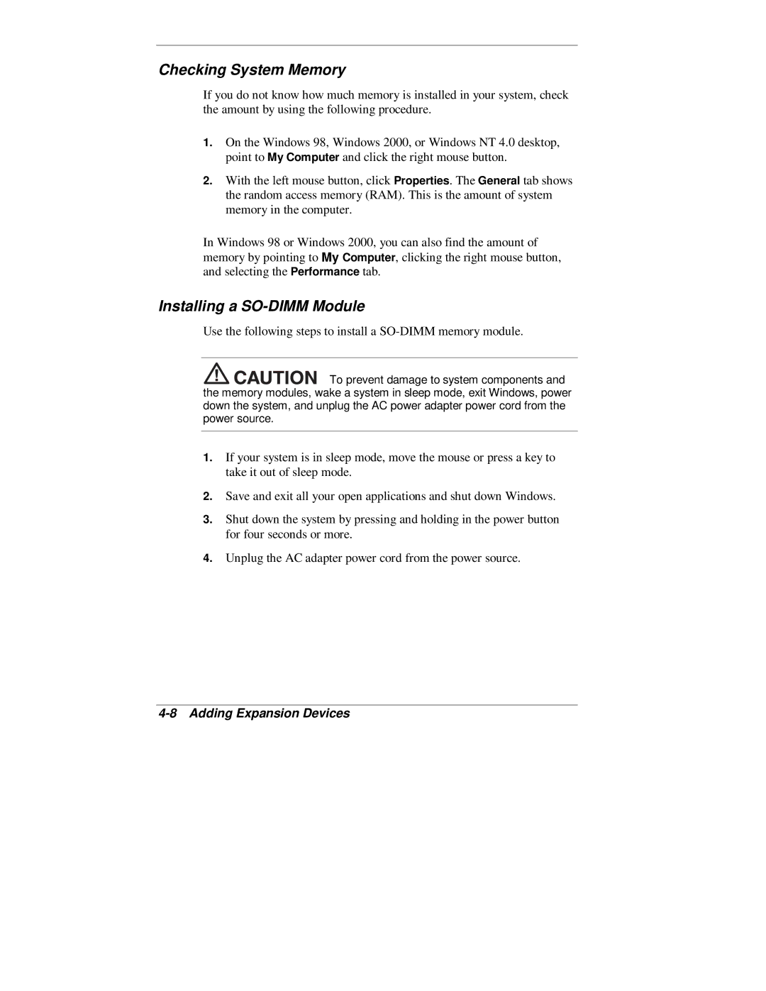 NEC 2000 Series manual Checking System Memory, Installing a SO-DIMM Module 