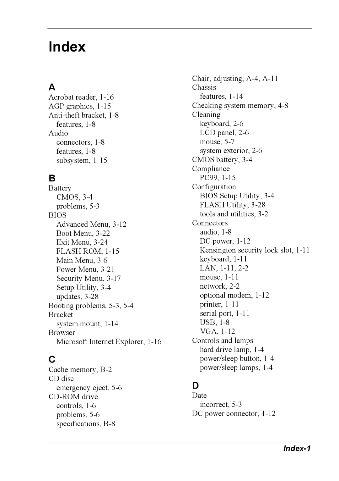 NEC 2000 manual Index-1 