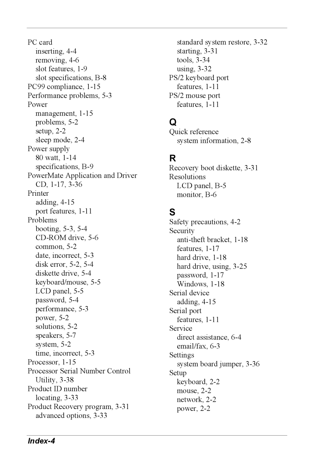 NEC 2000 manual Index-4 