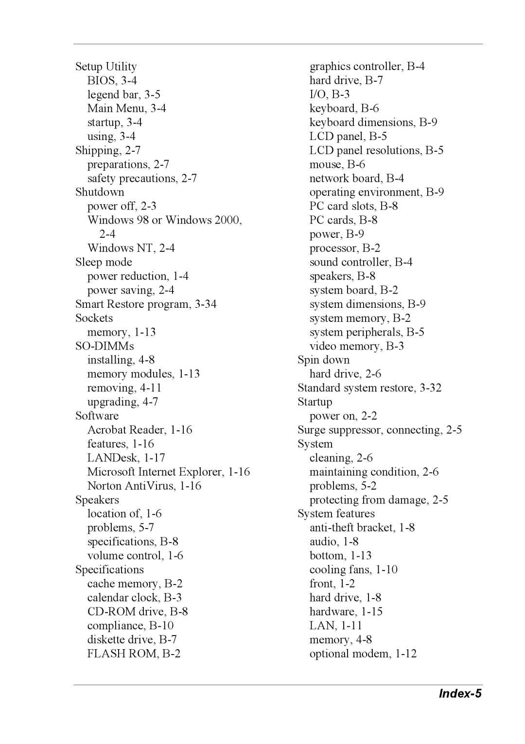 NEC 2000 manual Index-5 