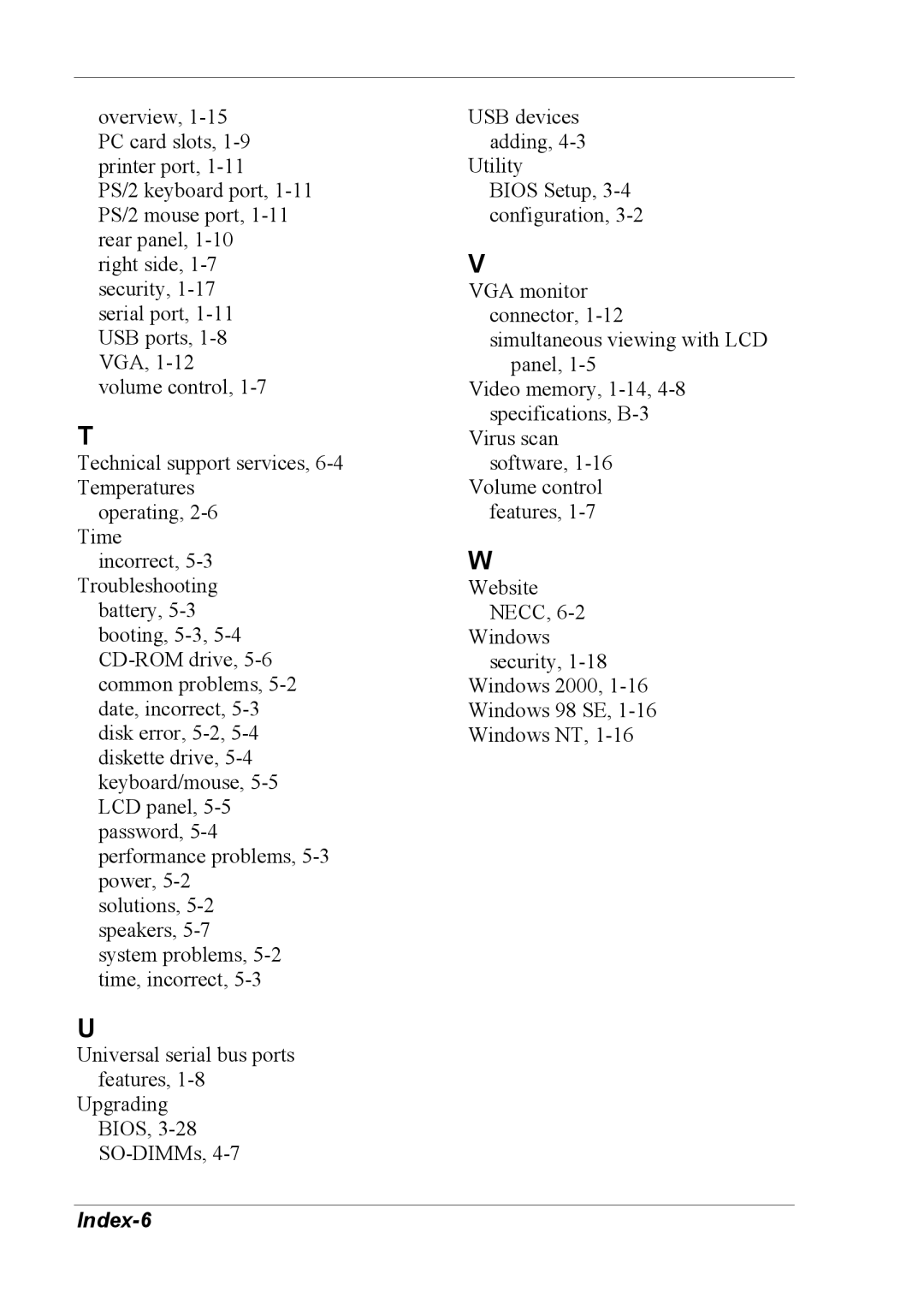 NEC 2000 manual Index-6 