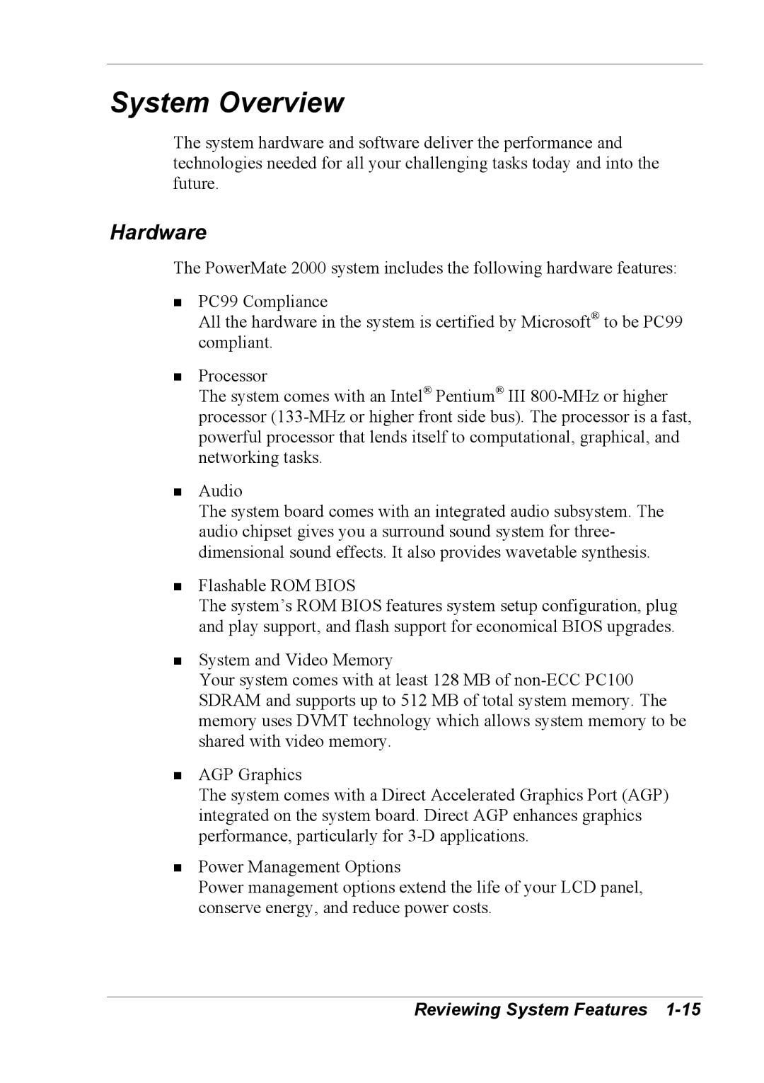 NEC 2000 manual System Overview, Hardware 