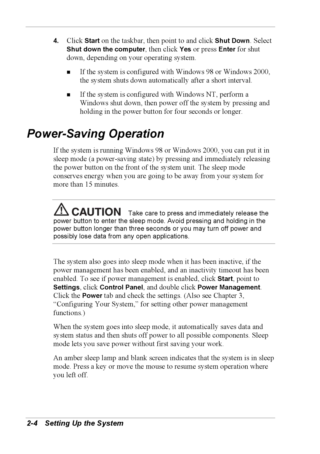 NEC 2000 manual Power-Saving Operation 