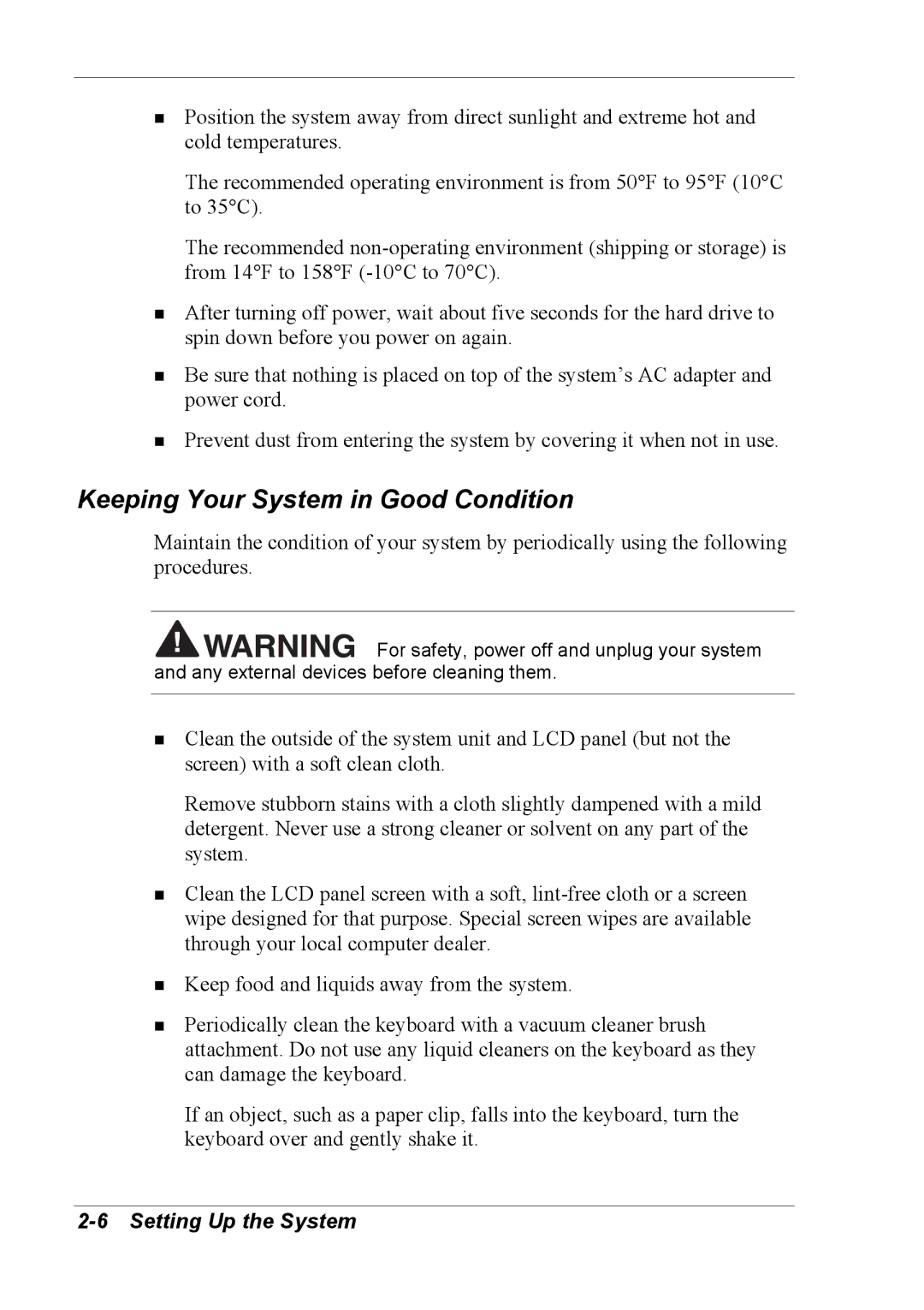 NEC 2000 manual Keeping Your System in Good Condition 