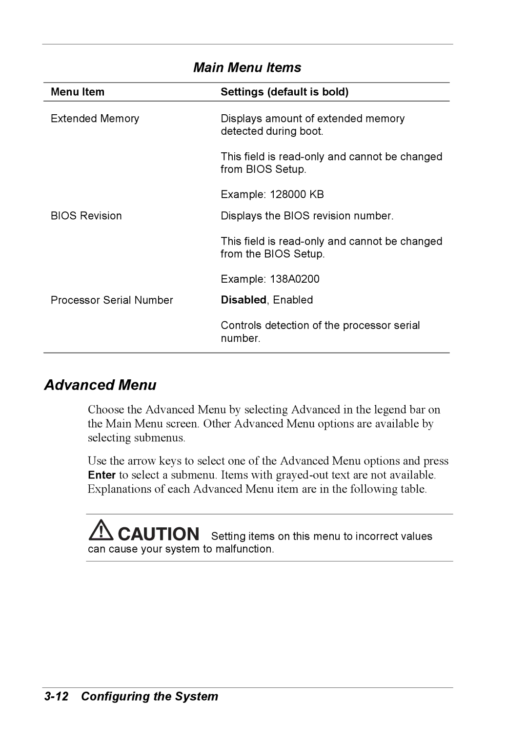 NEC 2000 manual Advanced Menu 