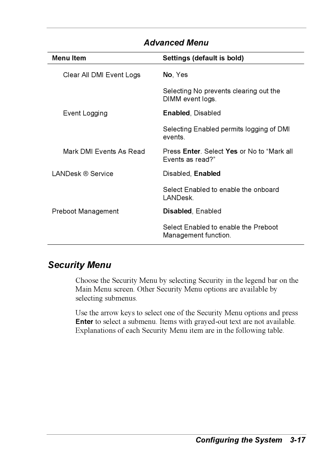 NEC 2000 manual Security Menu 