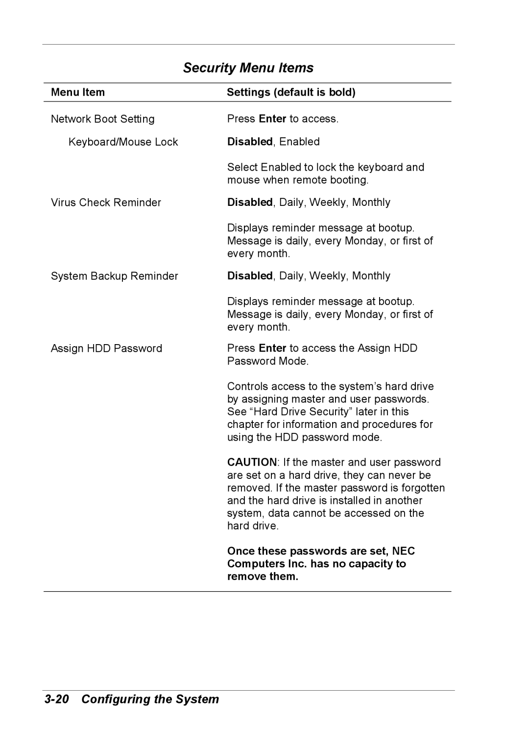 NEC 2000 manual Once these passwords are set, NEC 