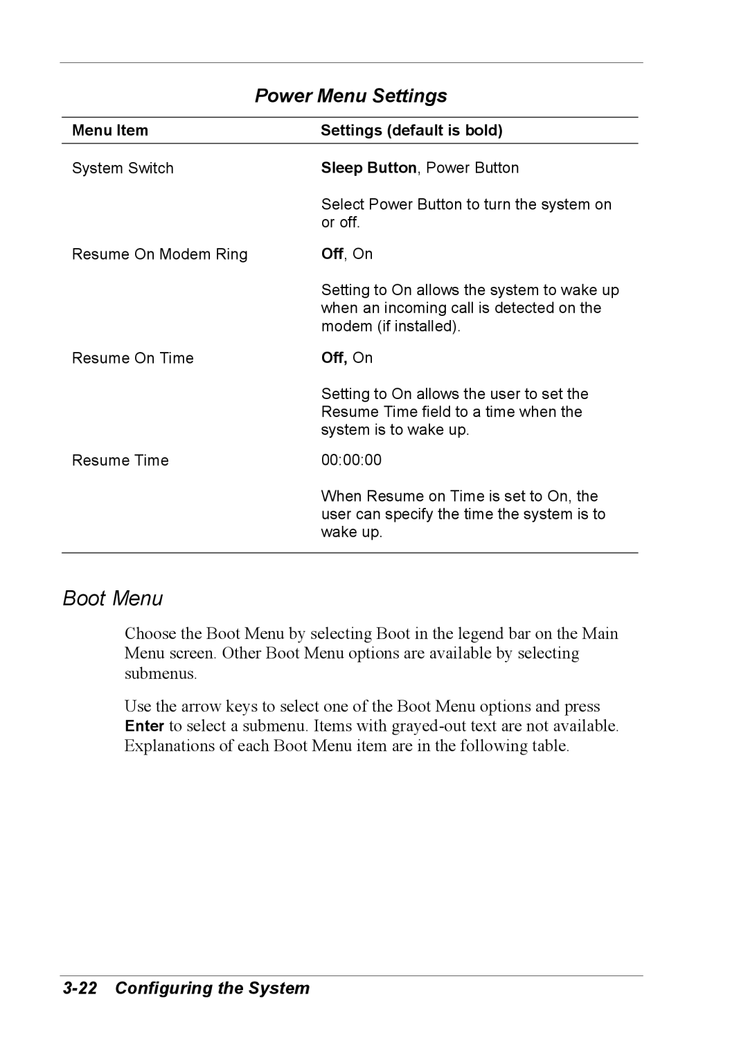 NEC 2000 manual Boot Menu 