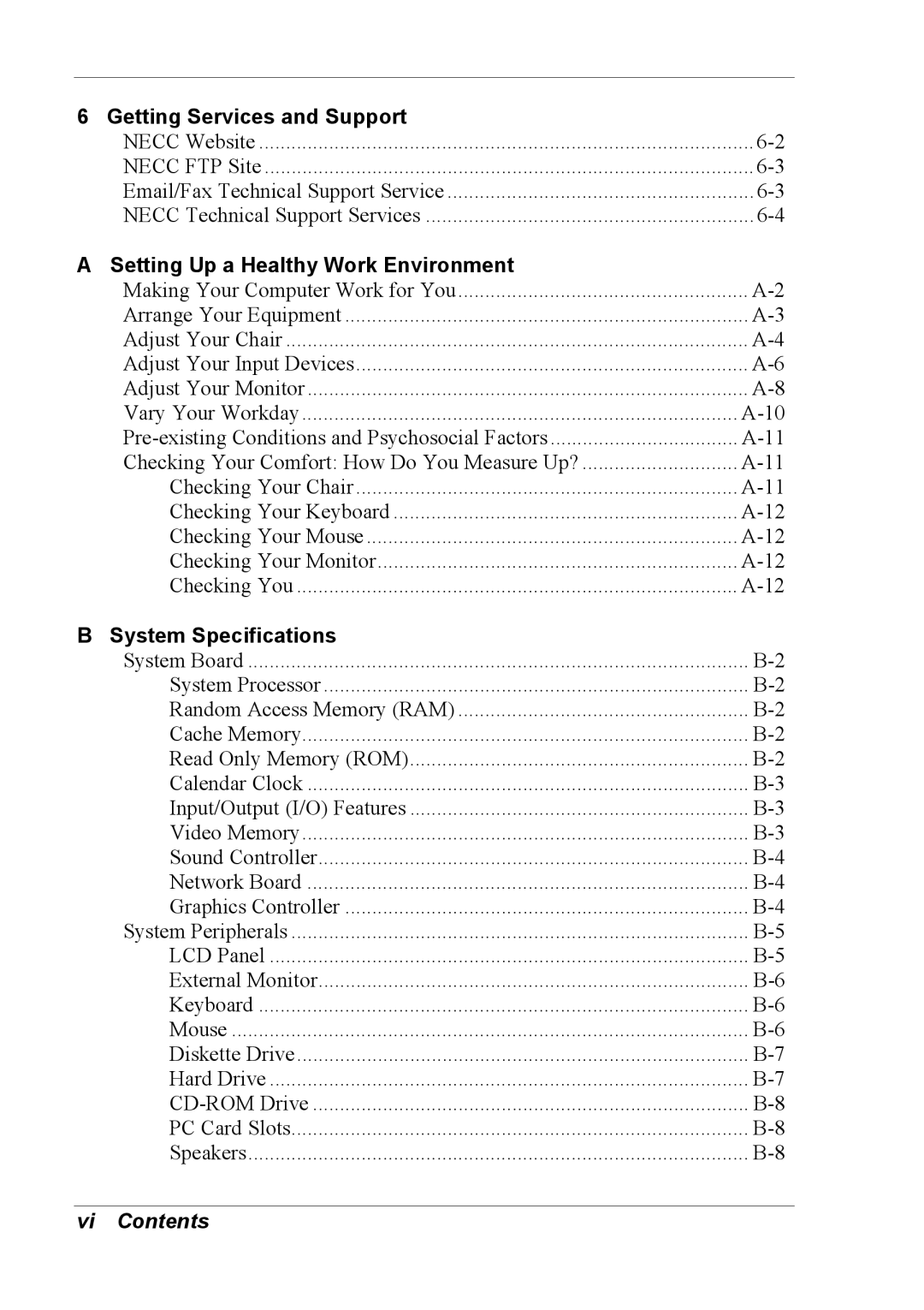 NEC 2000 manual Vi Contents 