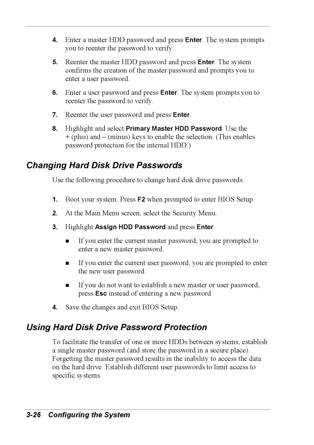 NEC 2000 manual Changing Hard Disk Drive Passwords, Using Hard Disk Drive Password Protection 