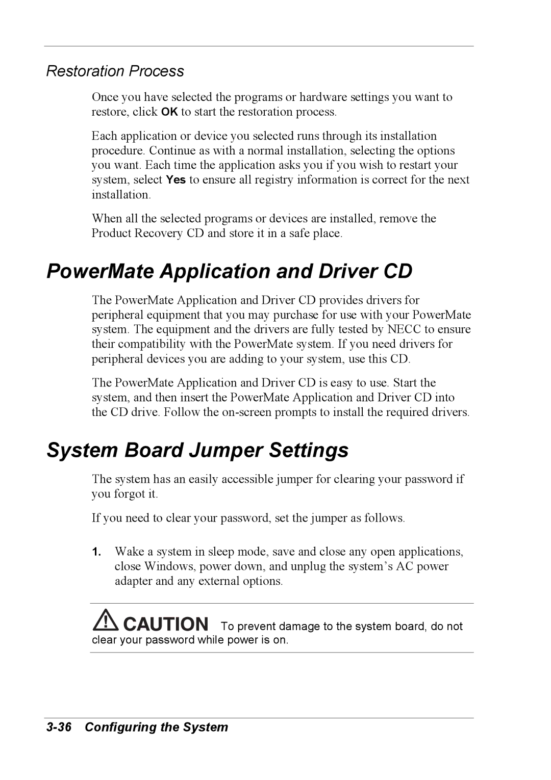 NEC 2000 manual PowerMate Application and Driver CD, System Board Jumper Settings 