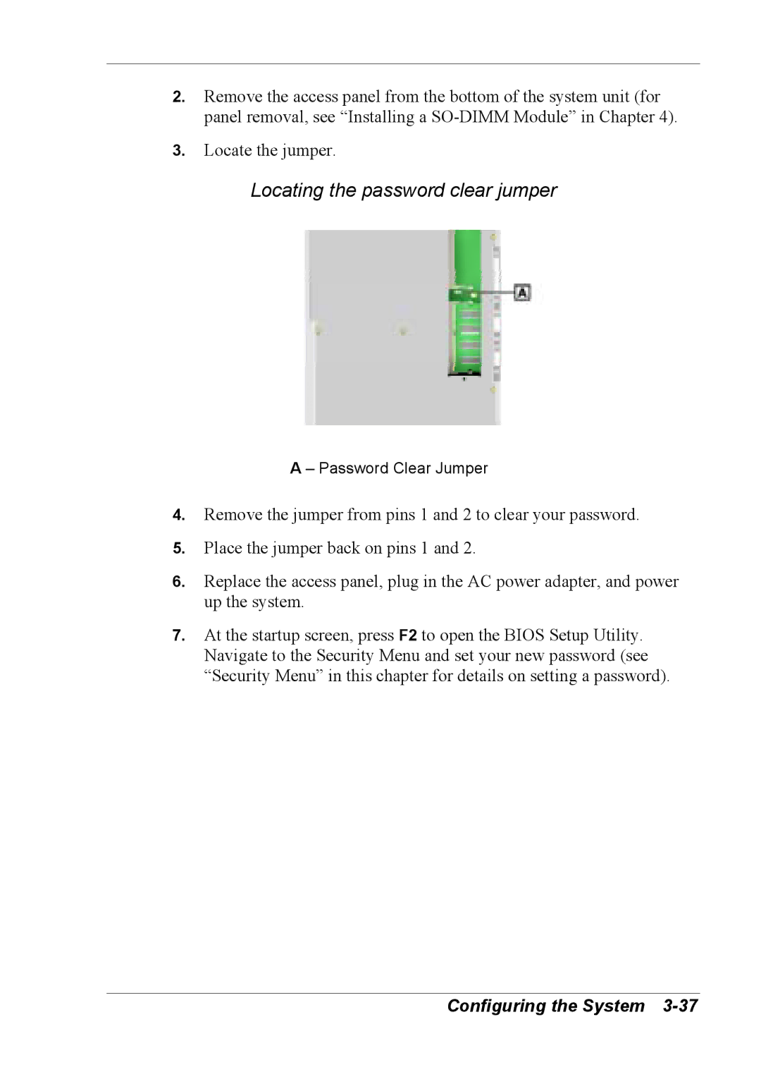 NEC 2000 manual Locating the password clear jumper 