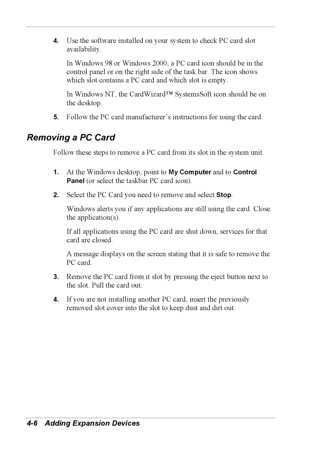 NEC 2000 manual Removing a PC Card 