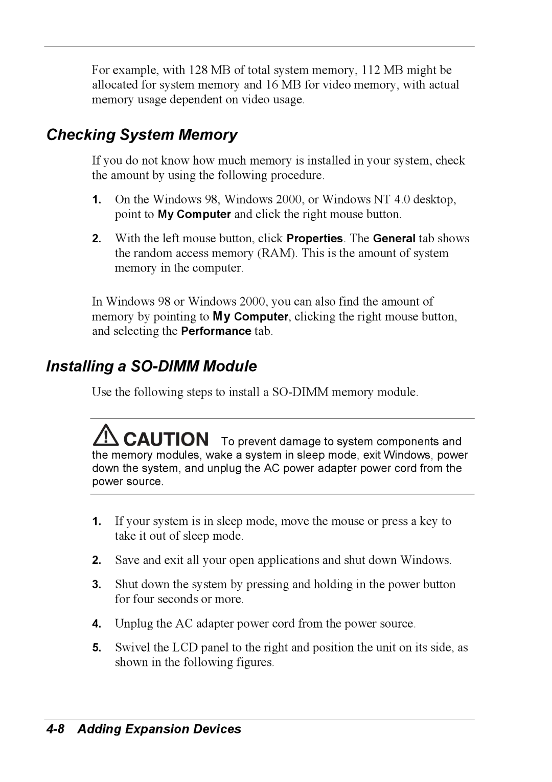 NEC 2000 manual Checking System Memory, Installing a SO-DIMM Module 