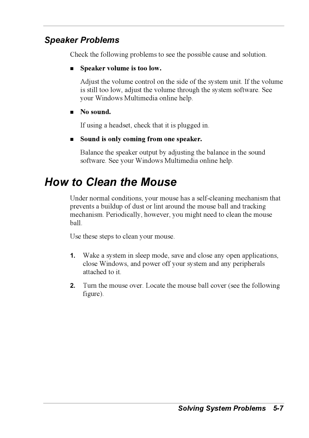 NEC 2000 manual How to Clean the Mouse, Speaker Problems 