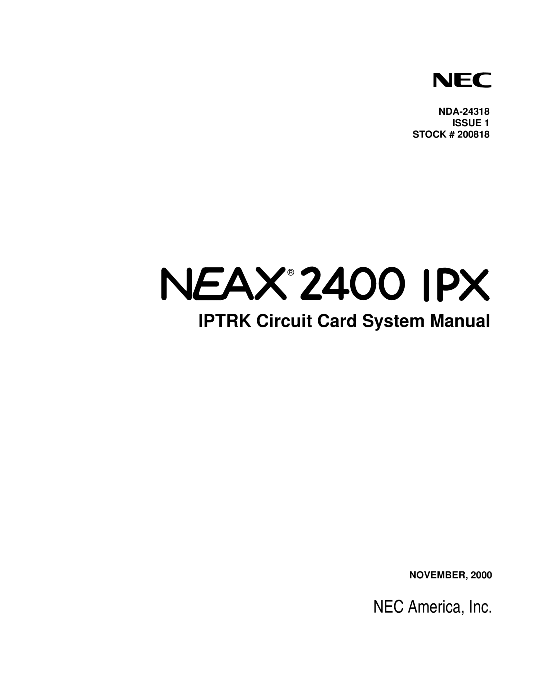 NEC 2400 ipx system manual Issue, November 