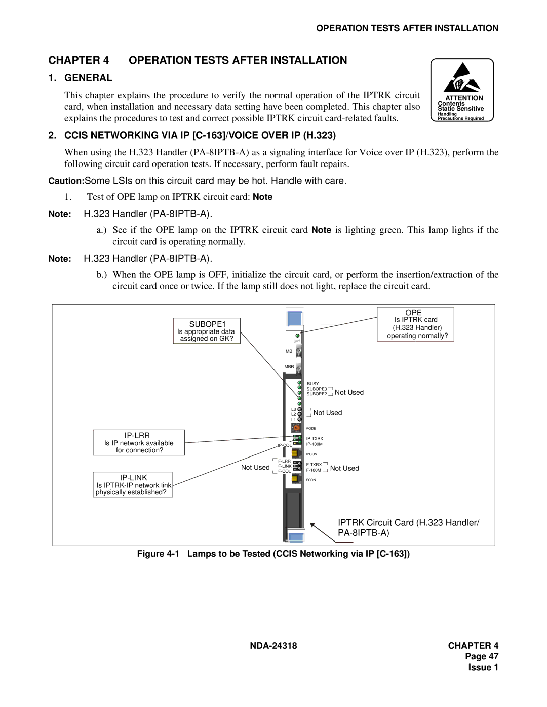 NEC 2400 ipx system manual Operation Tests After Installation, Ccis Networking VIA IP C-163/VOICE Over IP H.323 