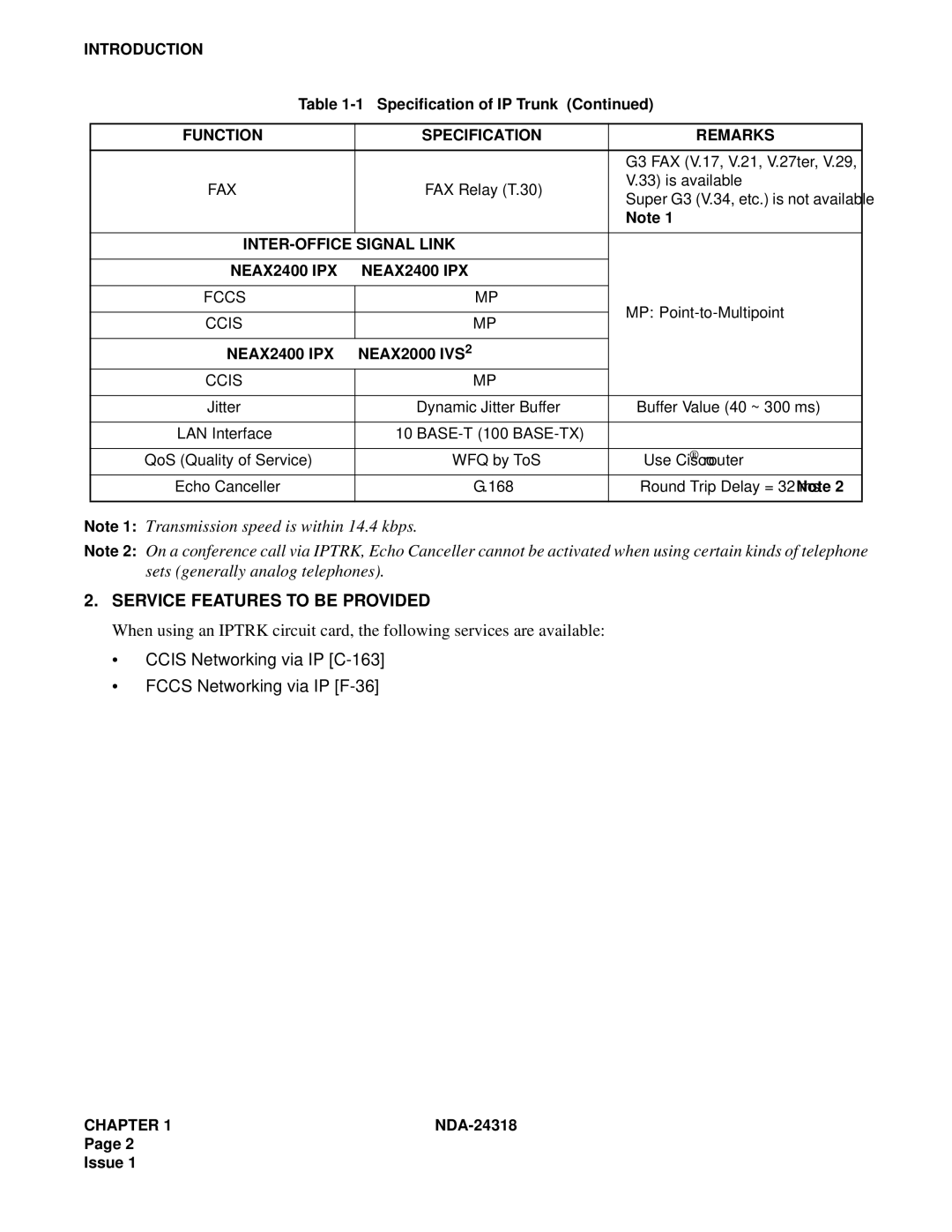 NEC 2400 ipx system manual Service Features to be Provided, NEAX2400 IPX 